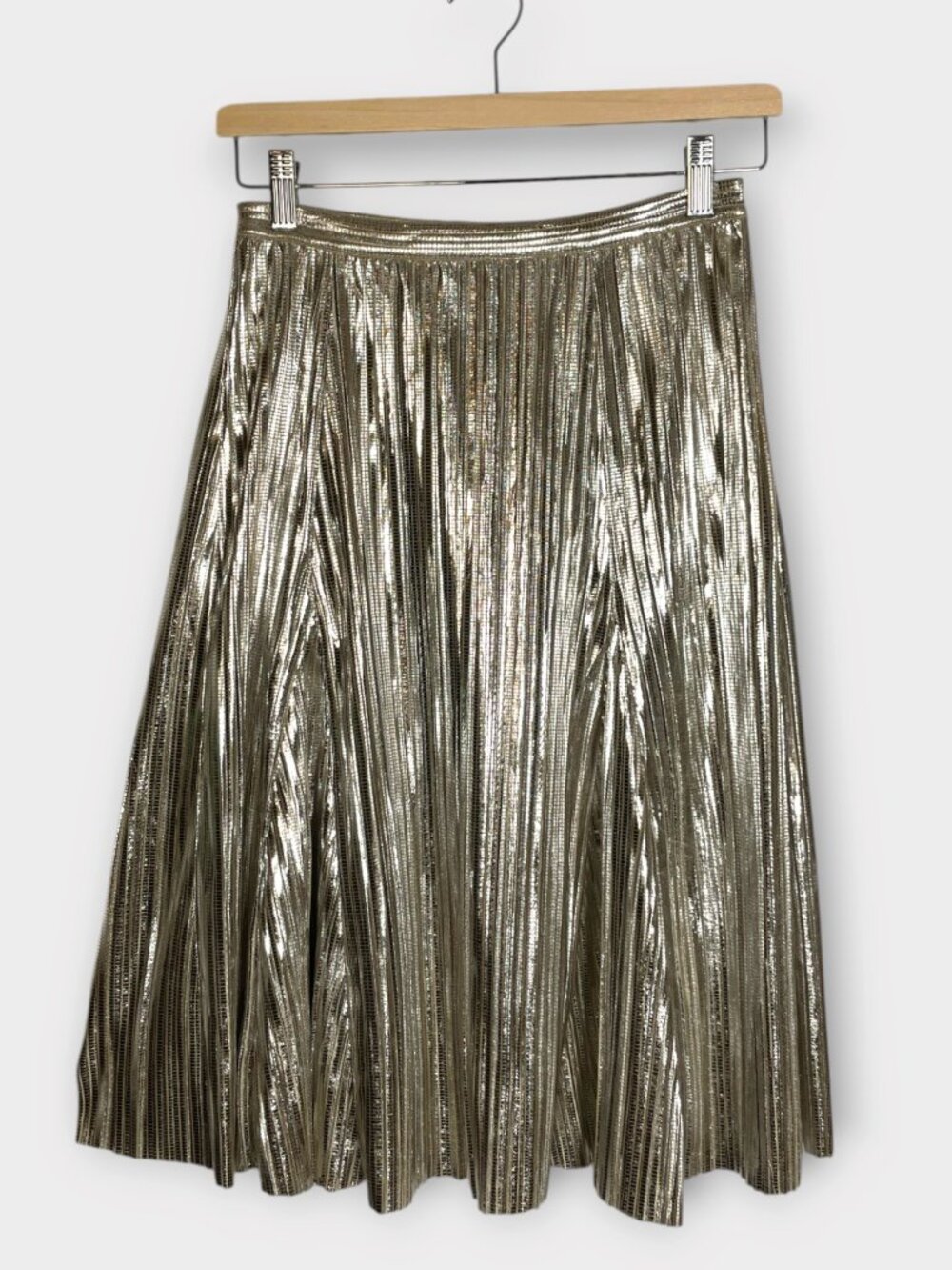 Maeve Anthropologie Ambra Pleated Midi Skirt 4 Metallic Gold Silver Champagne